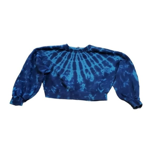 AGolde Women's Blue Tie Dye Sweatshirt Size Small Balloon Sleeve Cropped Relaxed - Picture 3 of 7